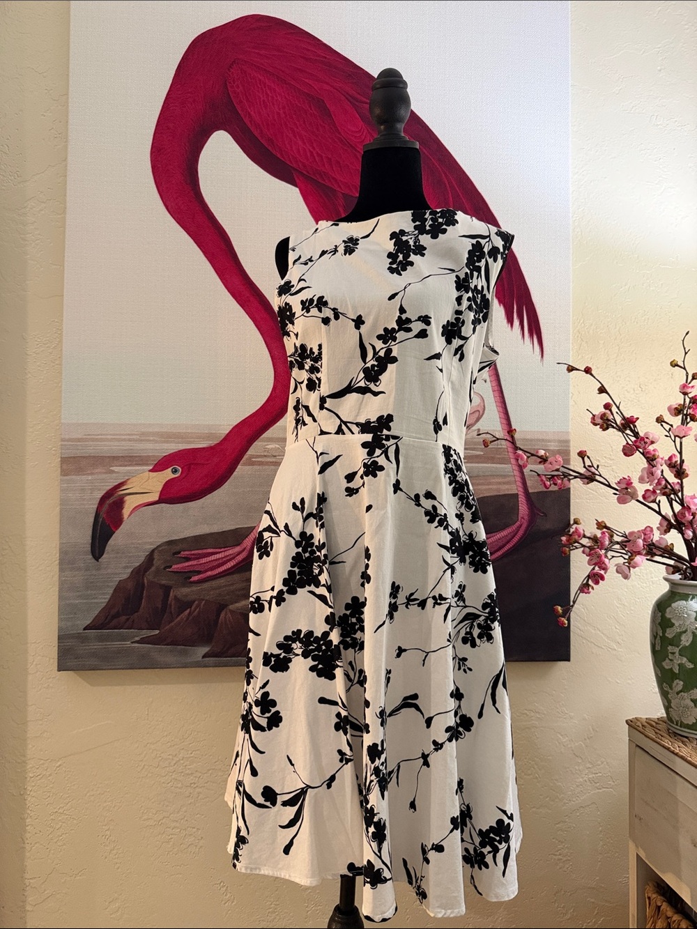 Source Unknown Black & White Floral Midi Dress